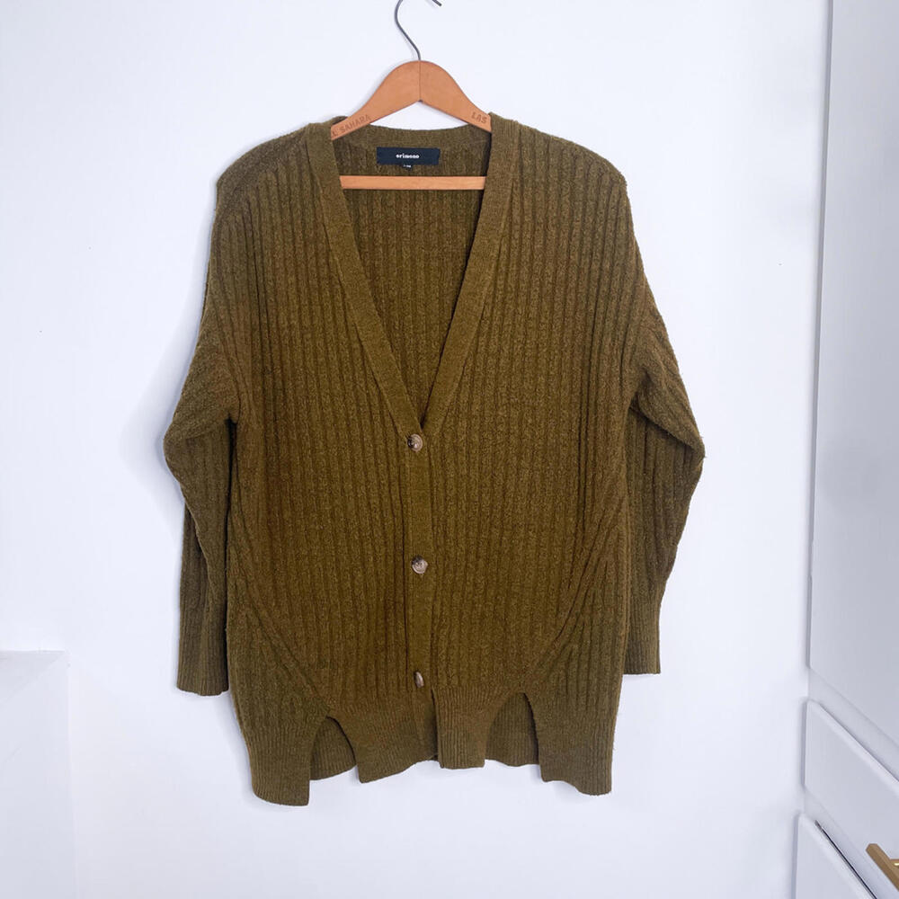 Orimono Olive Green Women's Cardigan Sweater, Size S/M